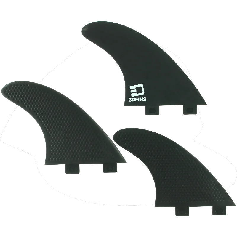 tri-fin setups for better turning-3D xcs Lite Twin-Tab 7.0 Kerr Black Surfboard FIN  -  SET OF 3PCS