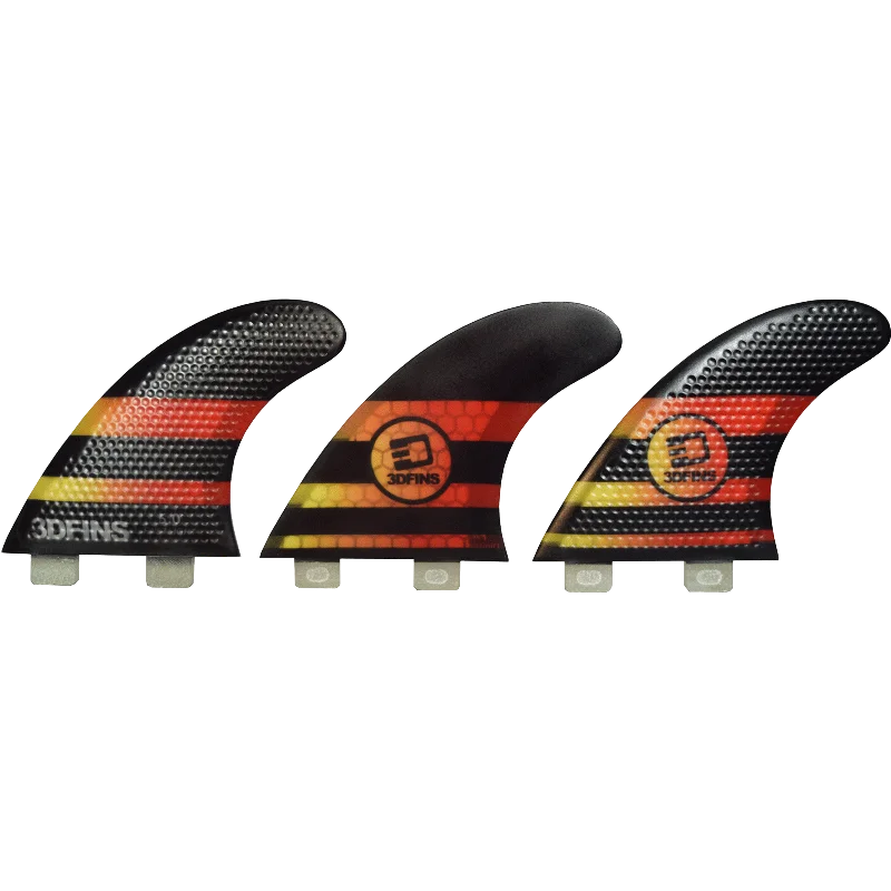 fin designs for maximum performance-3D Fastlight Thruster 5.0 Med Twin-Tab Black/Yellow/Red Surfboard FIN  -  SET OF 3PCS