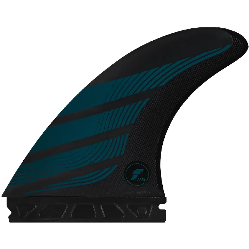 fins for a faster surfboard ride-Futures Fins AM2 Alpha Thruster Fin Set Carbon-Teal L