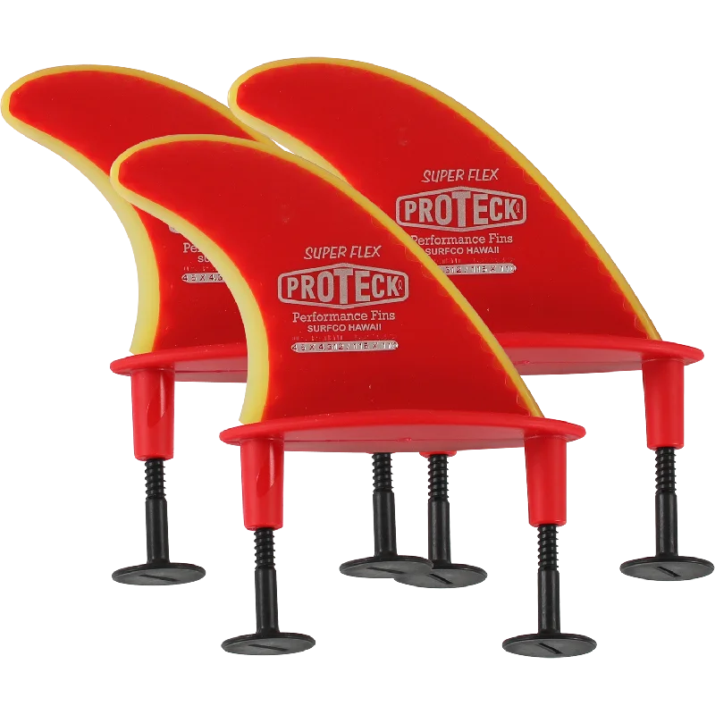 surfboard fins for better paddle power-Proteck Super Flx Softboard 4.5" Flange & Post Red Surfboard FIN  -  SET OF 3PCS