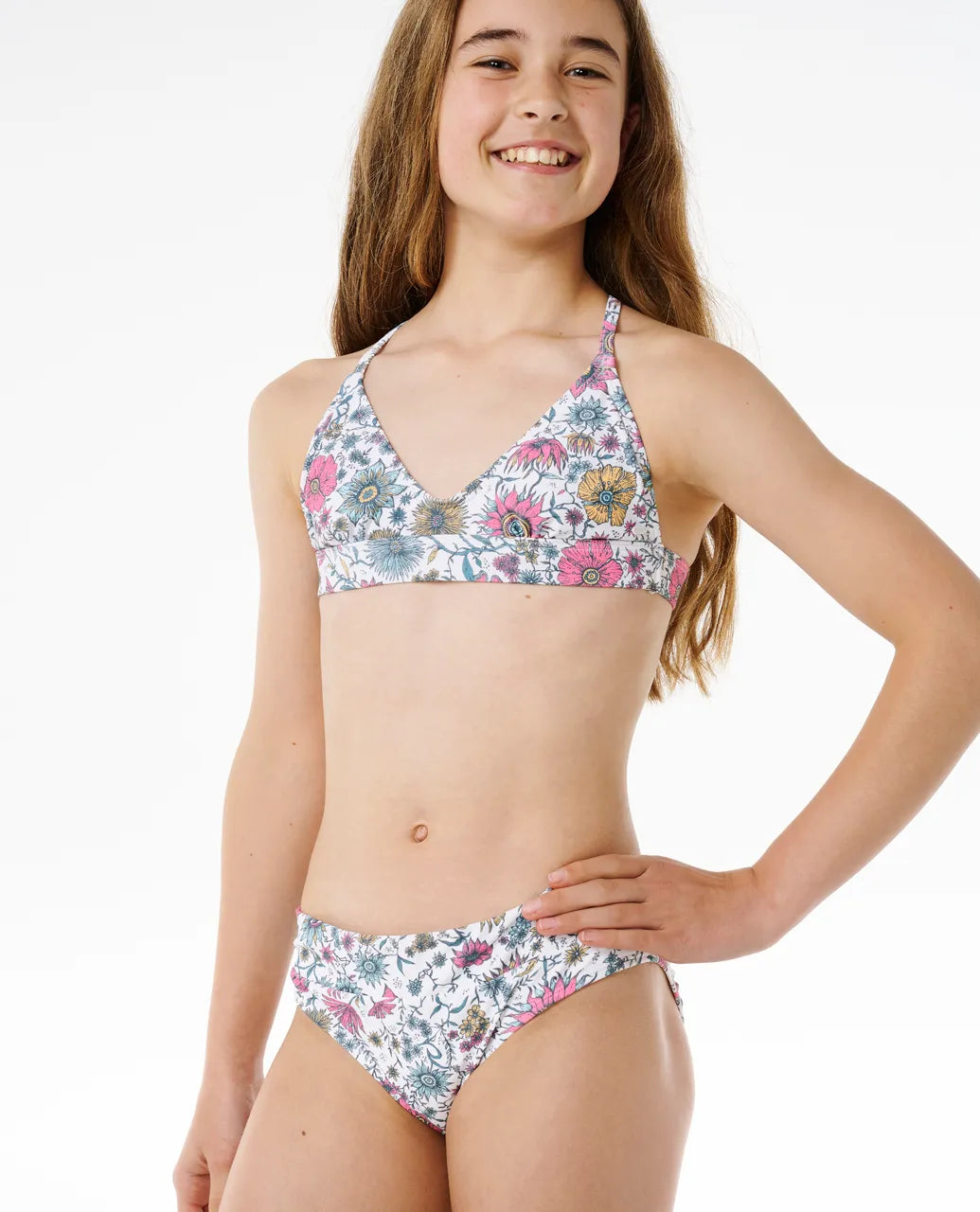 surfwear with moisture-wicking fabric-Rip Curl Girls Hibiscus Heat 2 Piece Bikini Set