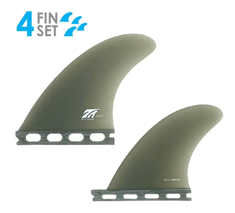 tri-fin setups for better turning-True Ames Futures Fiberglass Quad Fin Set-Smoke