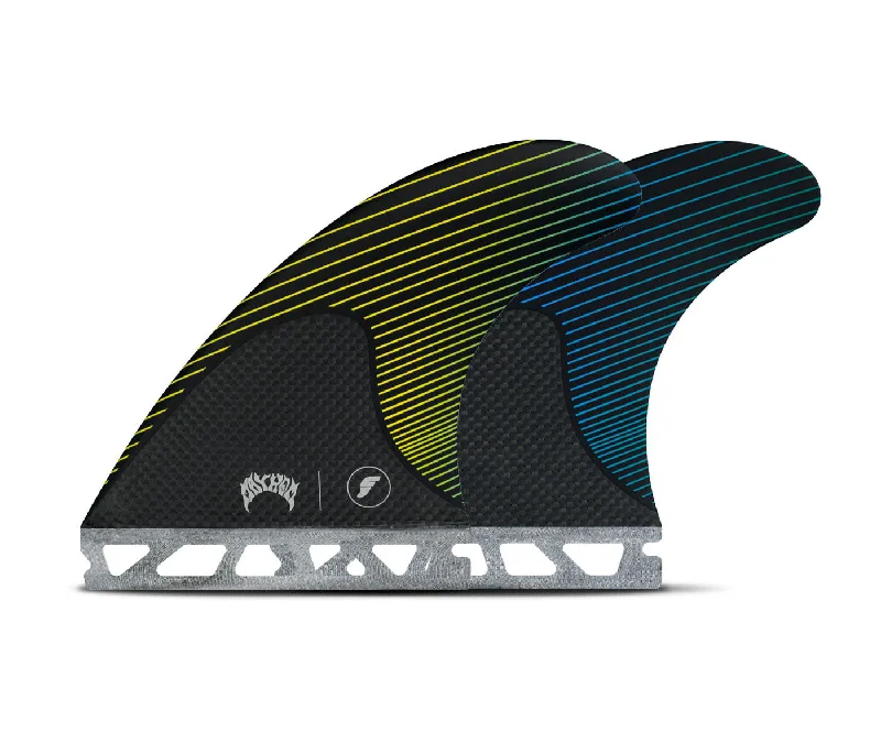 surfboard fins with high maneuverability-Future Fins Mayhem Honeycomb-Carbon Thruster Set Yellow-Blue Medium