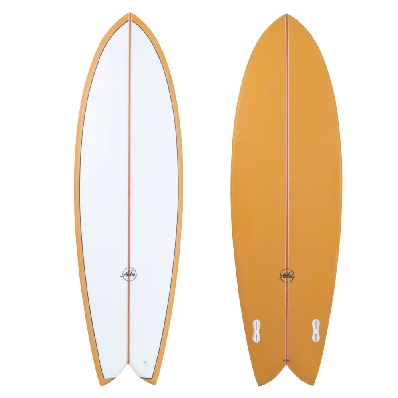 durable surfboards for beginner use-ALOHA KEEL TWIN FISH PU 6'0" FUTURES MUSTARD 2023