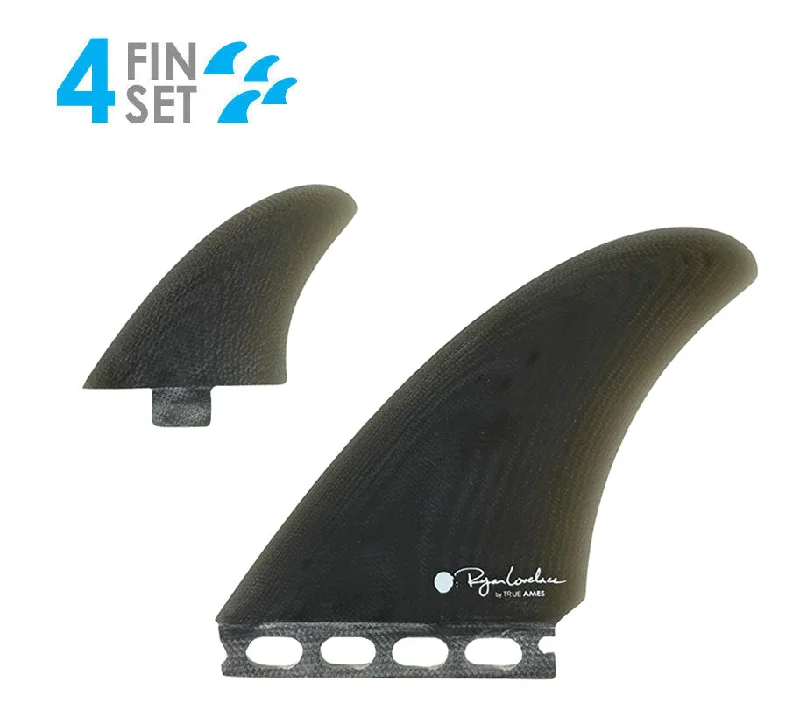 surfboard fins for improved surf control-True Ames Lovelace Twinzer FCS/Futures Fiberglass Fin Set-Smoke