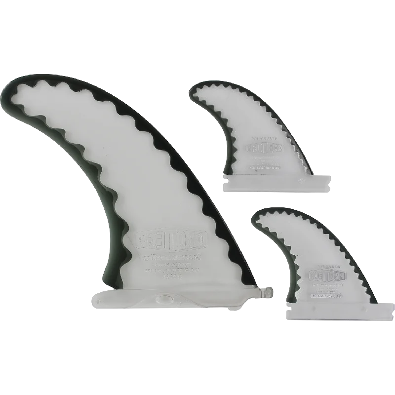 surf fins for long-term durability-Proteck Pwr-Flex Combo Ffs 9.0+4.0 Clear/Black Surfboard FIN  -  SET OF 3PCS