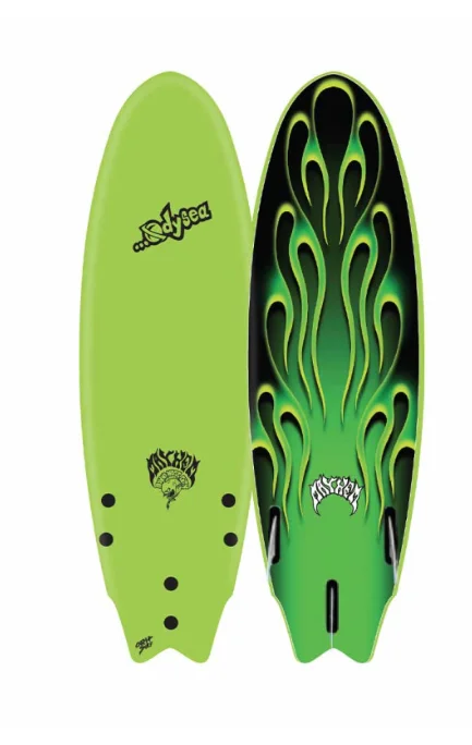 top-rated surfboards for traveling-5'11 ODYSEA X LOST RNF (GREEN/BLUE/RED/FLAMES)