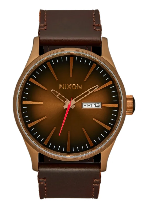 surfboards with good buoyancy-Nixon Sentry Watch Leather Bronze Black Watch