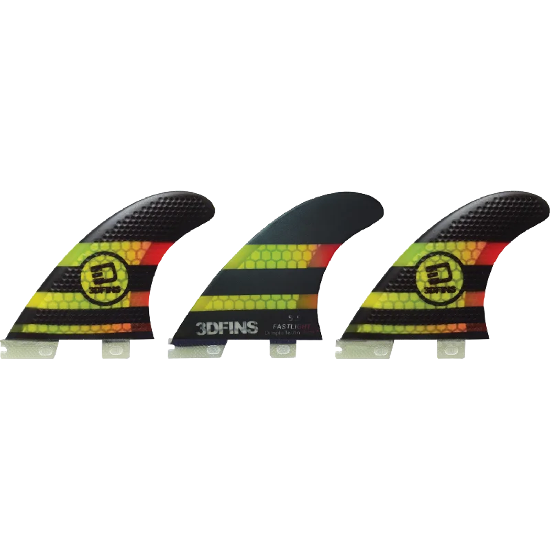 surfboard fins for precise carving-3D Fastlight Thruster 5.5 Md/Lg 3Df2(Fcs2)Bk/YellowRd Surfboard FIN  -  SET OF 3PCS