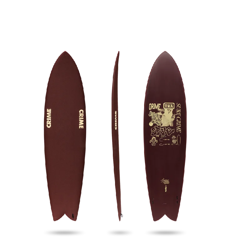 surfboards for smooth take-offs-Crime Long Fish Soft Top 7'5"-Ox Blood/Syndicate Art