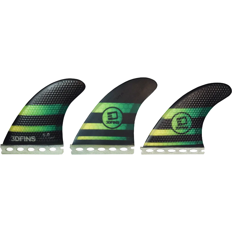 surfboard fins for all-around performance-3D Fastlight Thruster 6.0 Med Full-Base Black/Green Surfboard FIN  -  SET OF 3PCS