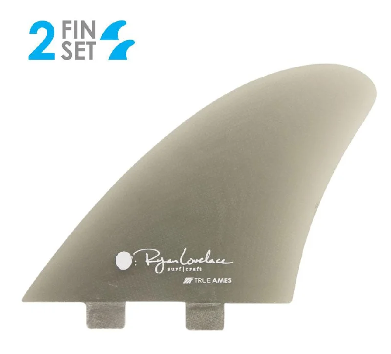 surfboard fins for lighter handling-True Ames Lovelace Piggyback FCS Keel Fiberglass Twin Fin Set-Smoke