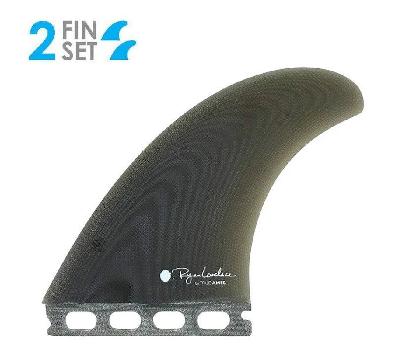 adjustable surf fins for better handling-True Ames Lovelace Futures Fiberglass Twin Fin Set-Smoke