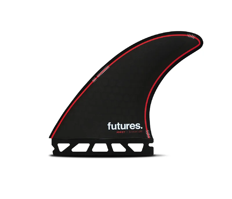 tri-fin setups for surfboards-Futures Jordy Honeycomb Tri Fin Set-Black/Red-Large