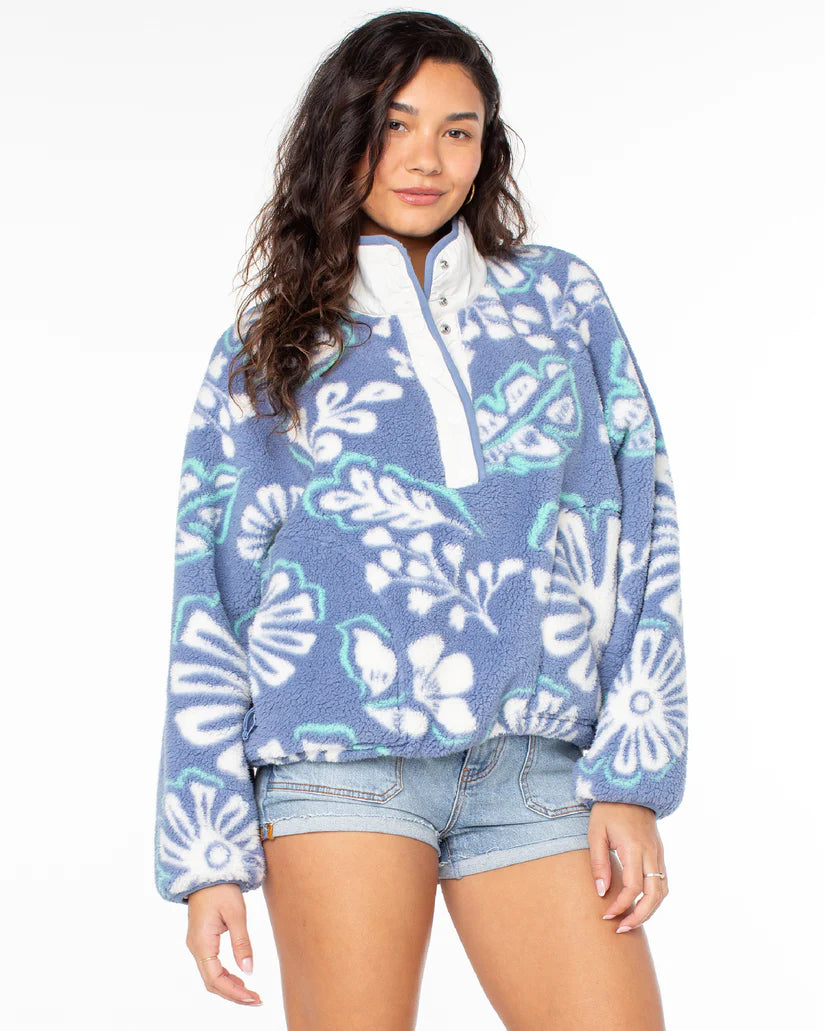 surf jackets for wind protection-Roxy Womens Kipsie Print Pullover Fleece