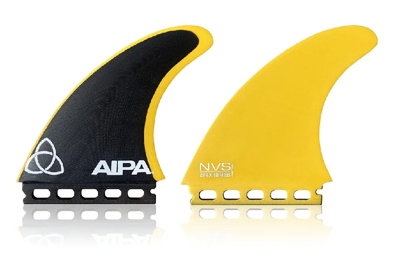 surf fins for greater wave control-NVS Aipa Ahi Futures Apex Twin Fin Set-Black/Yellow