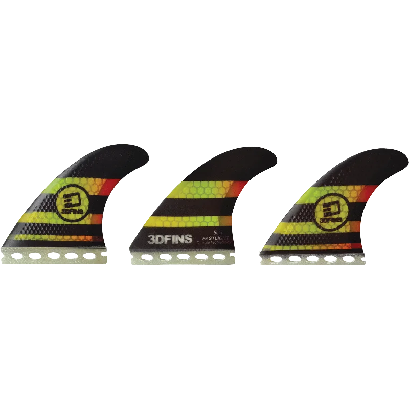 surfboard fins for easy switching-3D Fastlight Thruster 5.5 Md/Lg Full-Base Bk/YellowRd Surfboard FIN  -  SET OF 3PCS