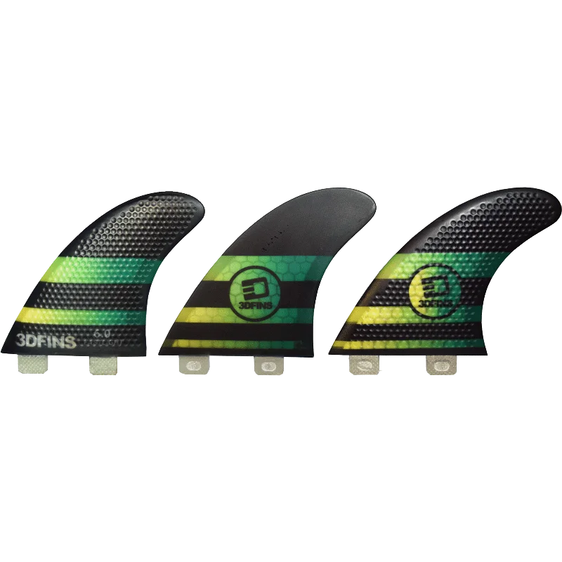 flexible surfboard fins for better turns-3D Fastlight Thruster 6.0 Med Twin-Tab Black/Green Surfboard FIN  -  SET OF 3PCS