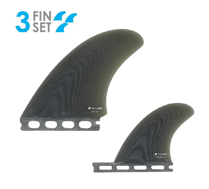 high-durability surfboard fins for long-lasting use-True Ames High Pro Twin + Trailer Futures Fiberglass Fin Set-Smoke