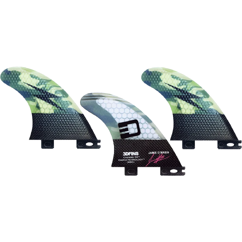 surfboard fins for lighter handling-3D O'Brien Channel Tip Tech Camo Med 3Df2(Fcs2) Surfboard FIN  -  SET OF 3PCS