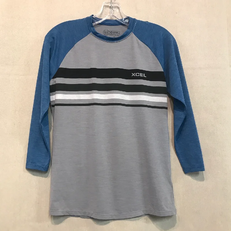 Youth Boys Rashies Xcel L/S Rashie (Loose Fit) - Grey/Blue/Stripes