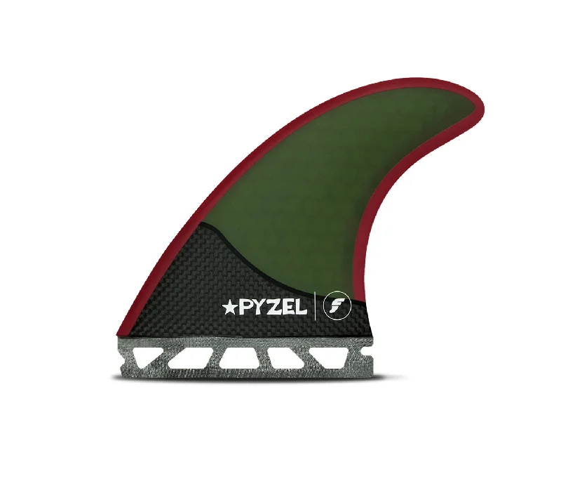 premium surfboard fins for competitive surfers-Futures Pyzel Honeycomb/Carbon Tri Fin Set-Green/Red-Medium