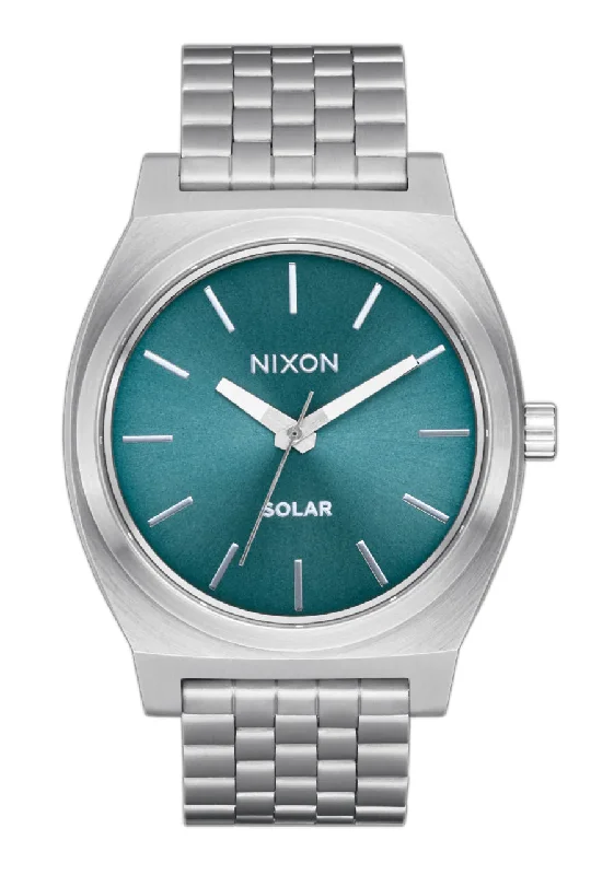 surfboards with extra volume for beginners-Nixon Time Teller Solar Silver / Dusty Blue Sunray