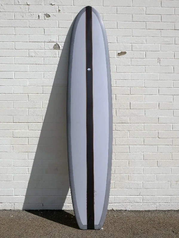 best surfboards for speed-Woodin Surfboards | 9'8" High Roller Smoke Black Longboard