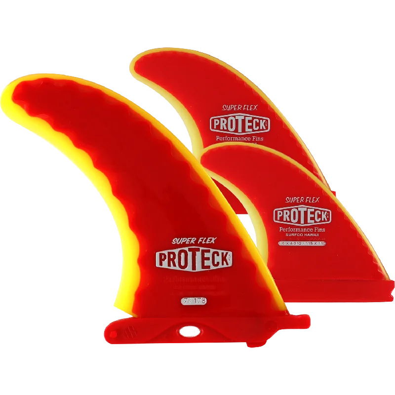 top-rated surfboard fins for speed-Proteck Super Flex Ffs Combo 7.0+4.5 Red/Yellow Surfboard FIN  -  SET OF 3PCS