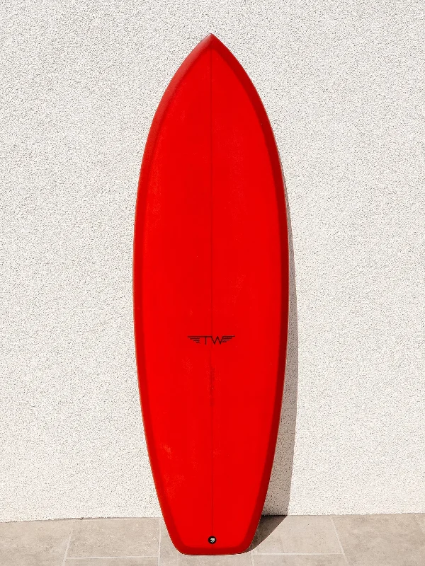 surfboards for rough water conditions-Tyler Warren | Tri Keel 5’6” Ruby Red Surfboard