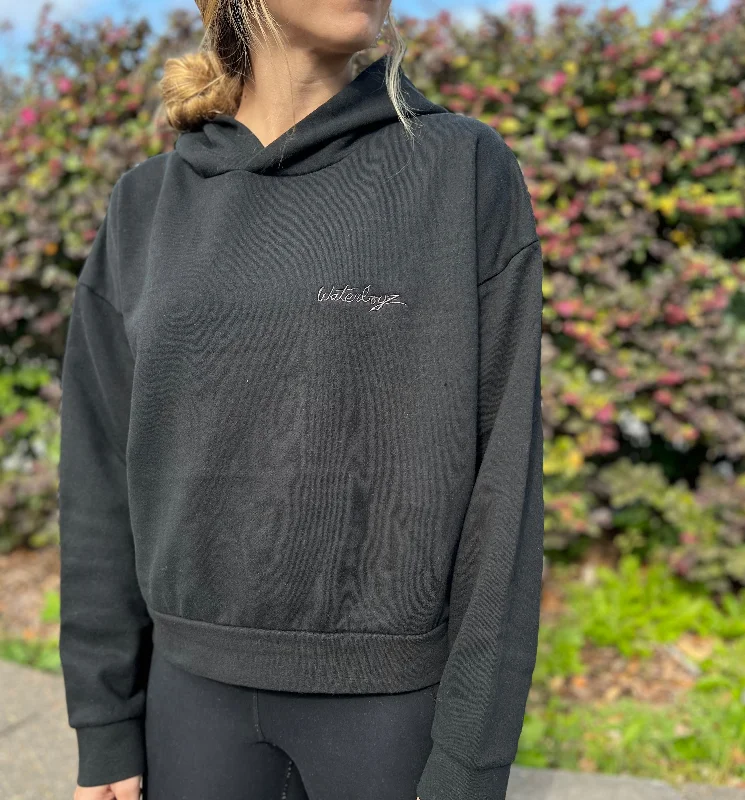 best surfboards for women-Waterboyz Embroidered Script Womens Hoodie Black