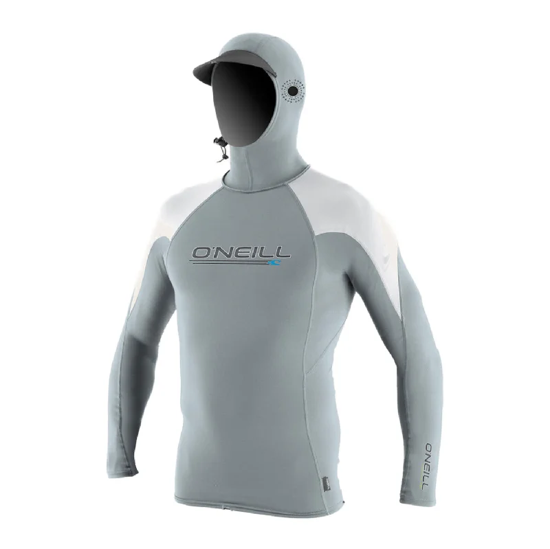 O'Neill Premium Skins O'Zone L/S Rash Guard W/ Hood - Cool grey white/white