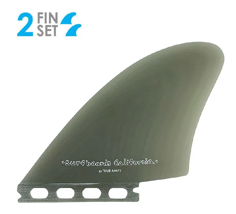 surfboard fins for power and speed-True Ames Beamish Futures Twin Fiberglass Twin Fin Set-Smoke