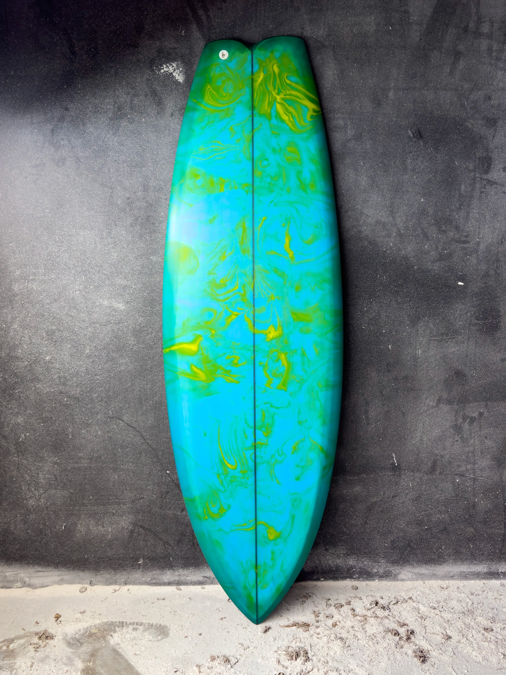 high-quality carbon fiber surfboards-AH Vessels | 5’4” Ilúvatar Twin + Double Trailer (Goofy Foot) Green Surfboard