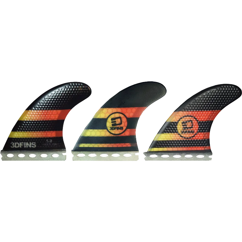 surfboard fins with optimal flex-3D Fastlight Thruster 5.0 Med Full-Base Black/Yellow/Red Surfboard FIN  -  SET OF 3PCS