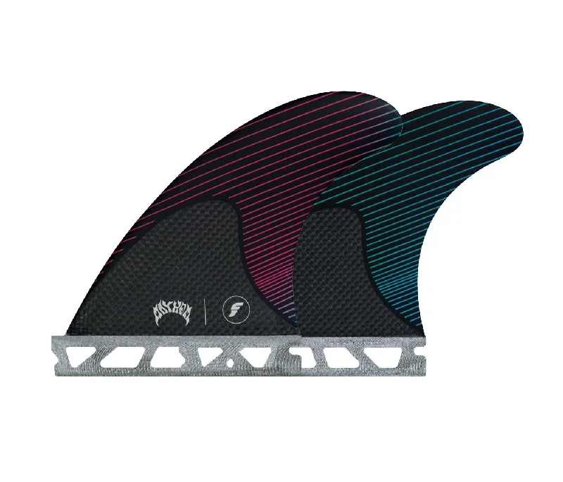 surfboard fins for added stability-Future Fins Mayhem Honeycomb-Carbon Thruster Set Pink-Teal Small