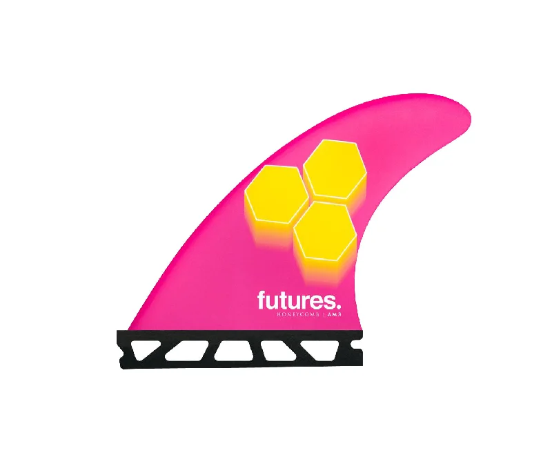 tri-fin setups for better turning-Futures  Fins AM3 Honeycomb Thruster Fin Set Pink-Yellow S