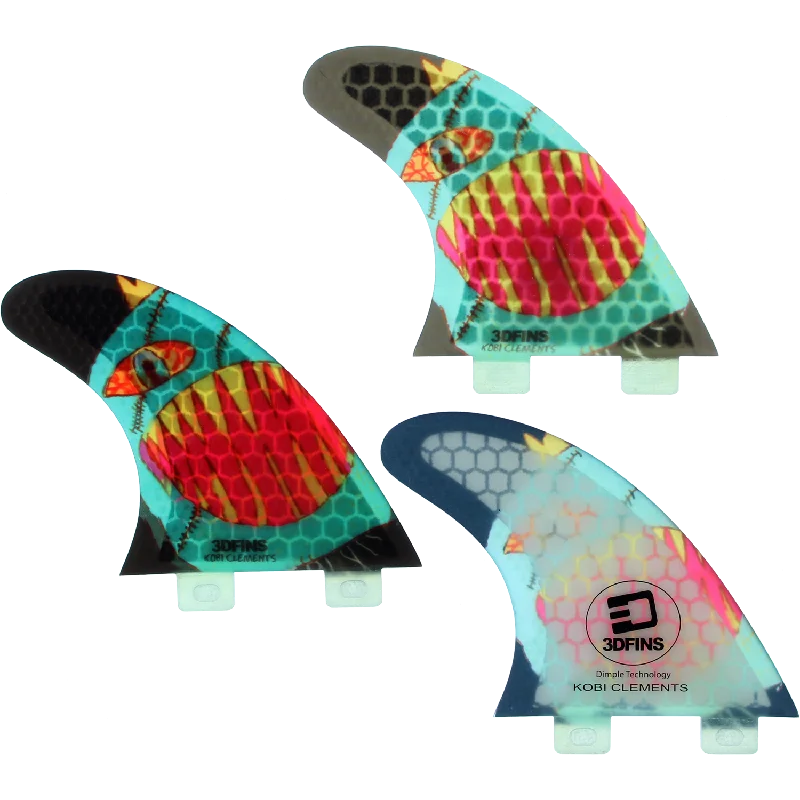 surfboard fins for maximum traction-3D Kobi Clements Monsta Fin Sml Twin-Tab Surfboard FIN  -  SET OF 3 PCS