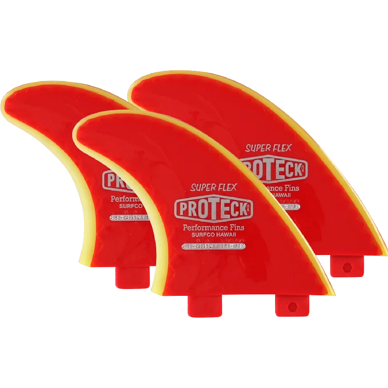 surfboard fins for heavy waves-Proteck Super Flex Fcs Thruster Set 4.5 Red/Yellow Surfboard FIN  -  SET OF 3PCS