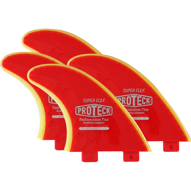 top surfboard fins for beginner surfers-Proteck Super Flex Fcs Sup Quad Set 4.5 Red/Yellow Surfboard FIN  -  SET OF 4PCS