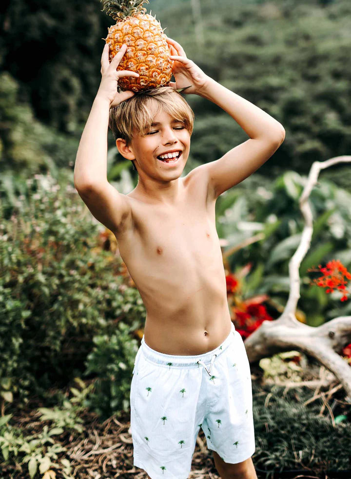 surfwear with quick-drying materials-Bermies Boys Palm Classic Swim Trunks w/Compression Liner