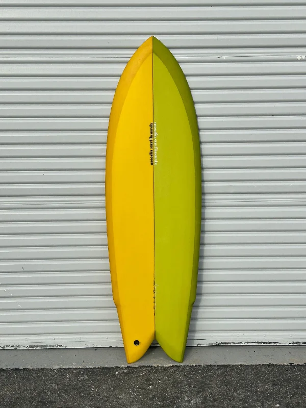 inflatable surfboards for travel-WOODIN SURFBOARDS | 5’10” LITTLE WING GOLDEN YELLOW & KIWI GREEN SURFBOARD