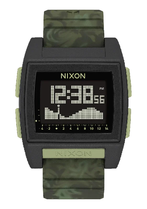 soft-top boards for family surfing-Nixon Base Tide Pro Green Camo Watch