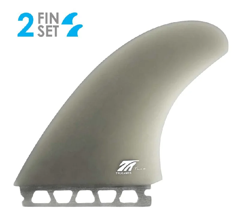 fin designs for surfboard performance-True Ames Futures Fiberglass Twin Fin Set-Smoke